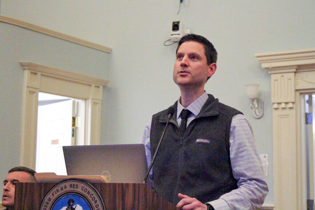 CMLP Director Jason Bulger presented the light plant’s 2026 financial projections at a public hearing on March 12. Photo: Dakota Antelman/The Acton Bridge