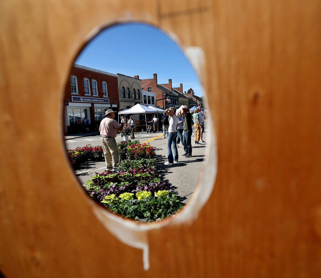 The Ag Day scene is framed through the event’s face-in-the-hole board, a new addition to the annual celebration of Acton agriculture. 
