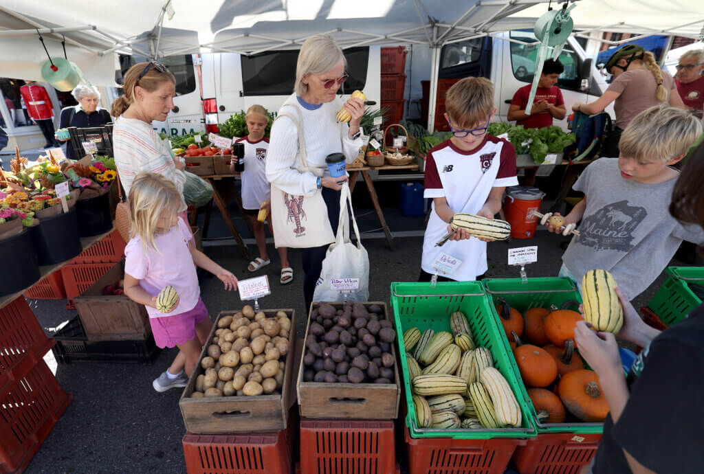 Shoppers check out Hutchins Farm produce.
