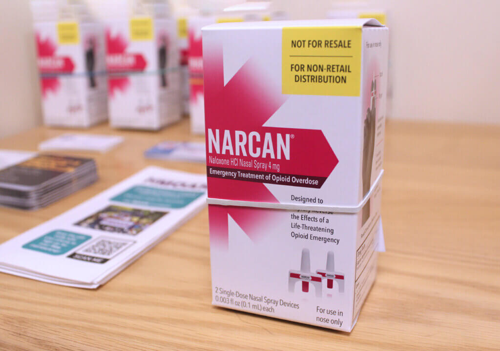 Community members can find Narcan at several places in town, including outside of the Acton Health Division on Keyes Road. Photo: Laura Hayes/The Acton Bridge