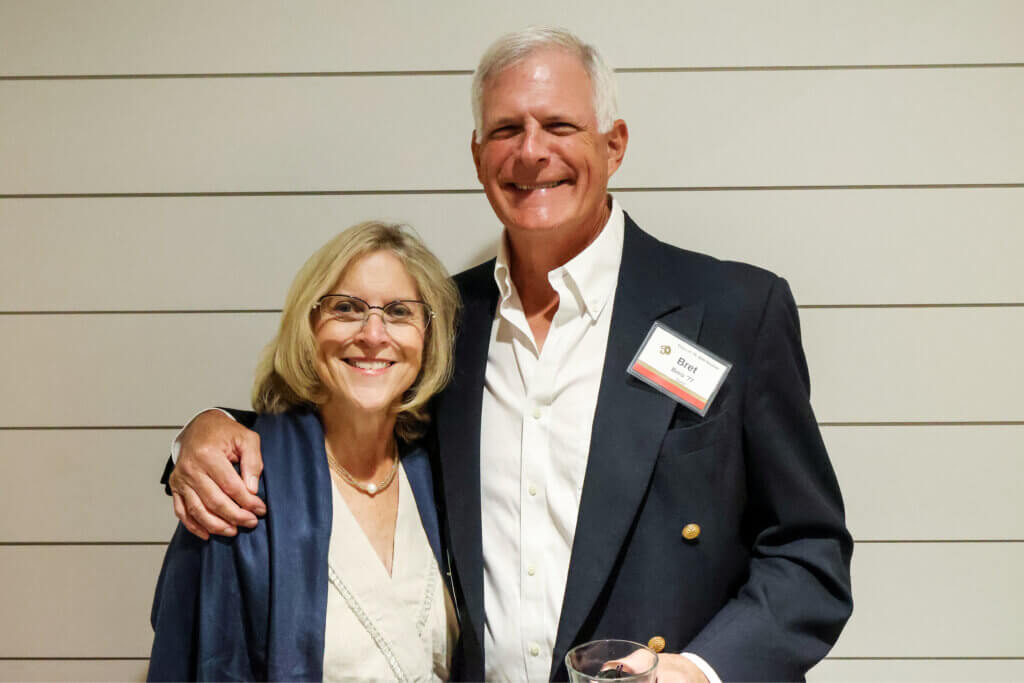 High school sweethearts Joan Bero ’76 and Bret Bero ’77 are still in love five decades later at Acton-Carlisle High School’s 50th class reunion. Photo by TaJanie Demetrius