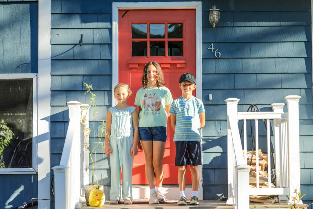 Lavender Grigas, 6, left, Juniper Grigas, 10, and Hugo Grigas, 9, attend Alcott Elementary School.