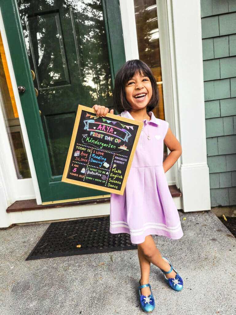 Arya Subramanian, 5, is starting kindergarten at Thoreau Elementary School.