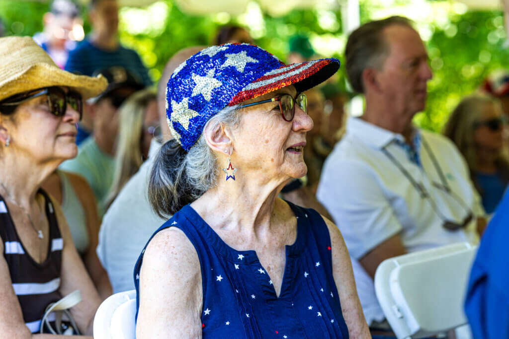 Penny Harrington, who works at the Old Manse, broke out a star-spangled outfit.
