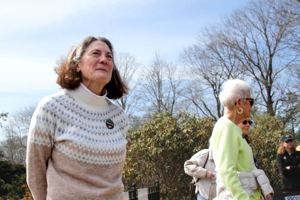 Acton resident Linda Paczkowski organized a recent rally at Minute Man National Historical Park and may join April 19 protests. Photo: Dakota Antelman/The Acton Bridge