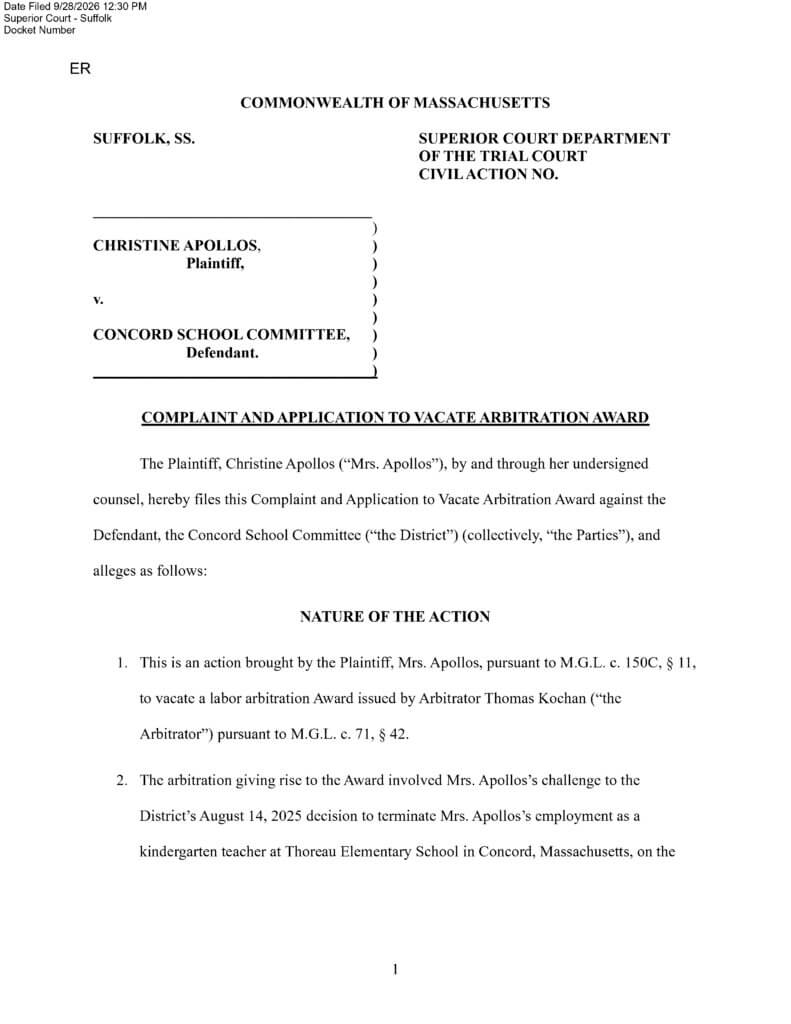 In court documents, former Thoreau Elementary School teacher Christine Apollos alleges Arbitrator Thomas Kochan improperly investigated her claims of the use of AI in evaluations that led to her dismissal.