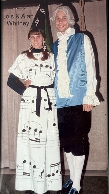 Lois Anne and Alan at a Halloween party in 1973, he as Mozart and she as his music. Courtesy photo