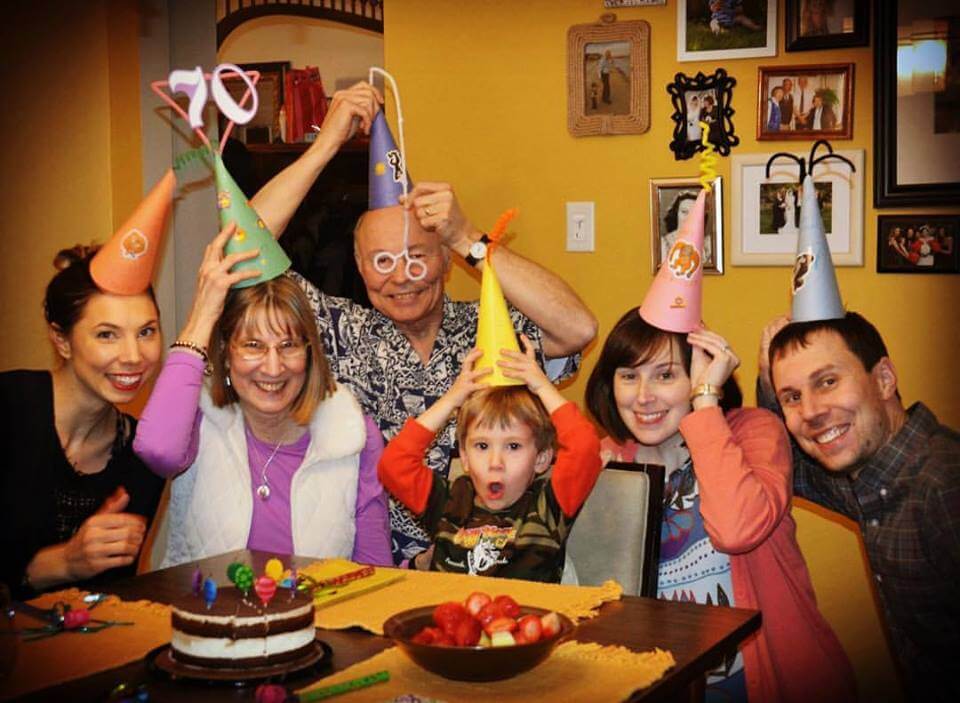 Celebrating Lois Anne’s birthday in 2017. From left to right: Sarah, Louis Anne, Alan, Daniel, Heather, and Eric. Courtesy photo
