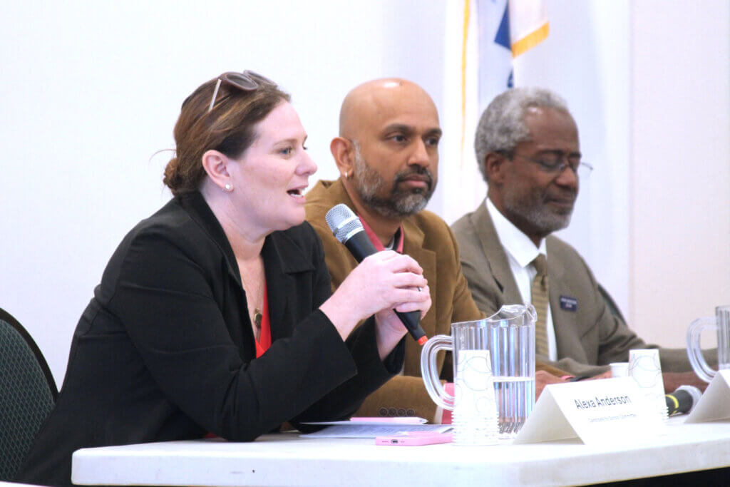 School Committee incumbent Alexa Anderson earned applause for a renewed commitment to DEI measures at a March 25 forum. Photo: Dakota Antelman/The Acton Bridge