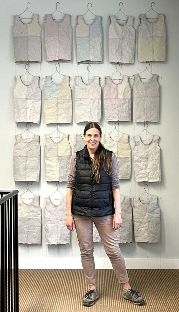 Rebecca Magill of Acton says her fiber arts installation “20 Years of Lint” reflects “the environmental impact of everyday routines.” Courtesy photo