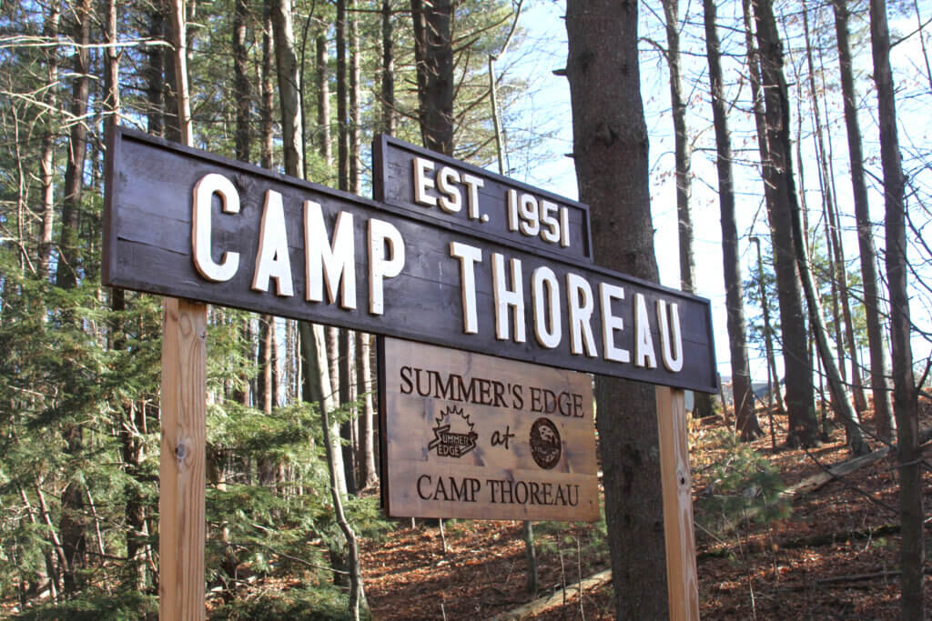 A sign marks the entrance to Camp Thoreau off Forest Ridge Road. Photo: Dakota Antelman/The Acton Bridge