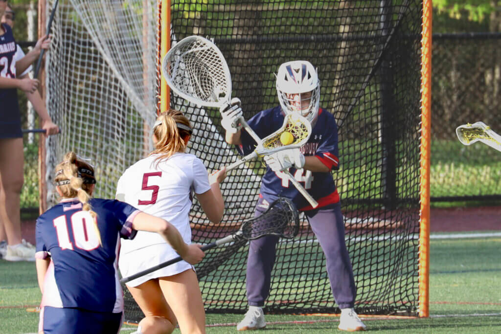 Teagan Morrissey led with five goals in the Patriots’ 10-8 win over Lincoln-Sudbury. Photo by Jason Fortier