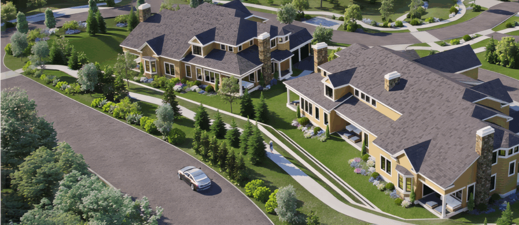 A “preliminary concept” illustration shows townhome units being considered as part of a Newbury Court expansion. Image via Newbury Court