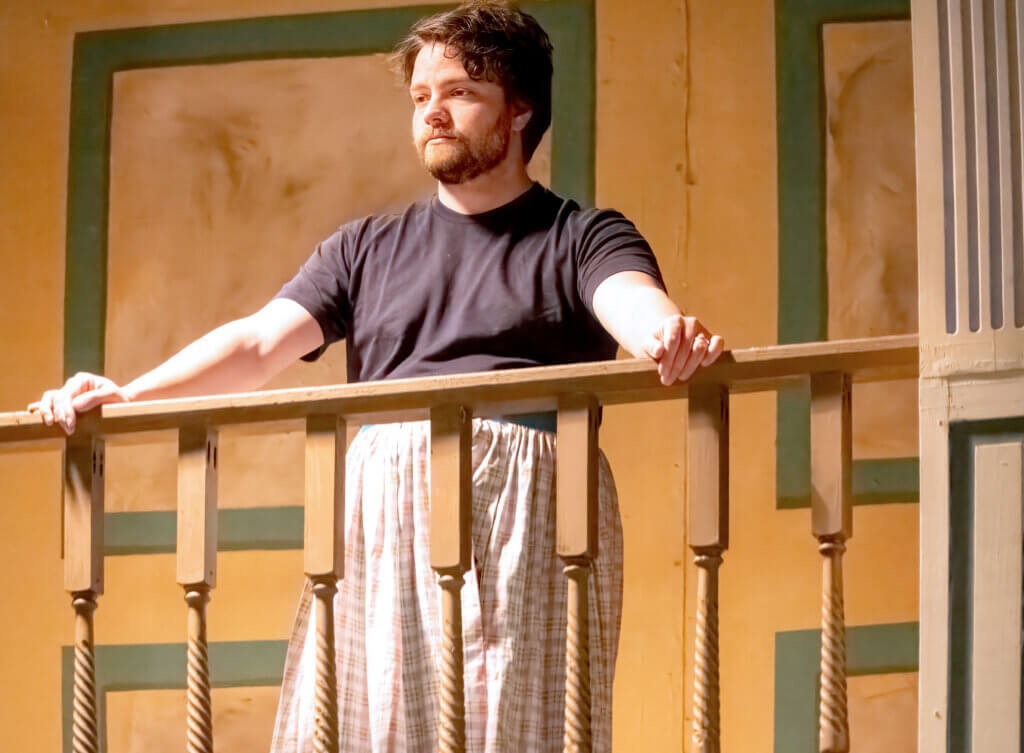 Johnny Penney of Acton in rehearsal for “Shakespeare in Love” as Lady Capulet. Photo by Chris Polari