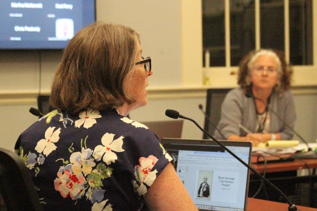 Economic Vitality Manager Mimi Graney speaks to the Select Board about proposed Black Heritage Trail Markers. Photo: Dakota Antelman/The Acton Bridge