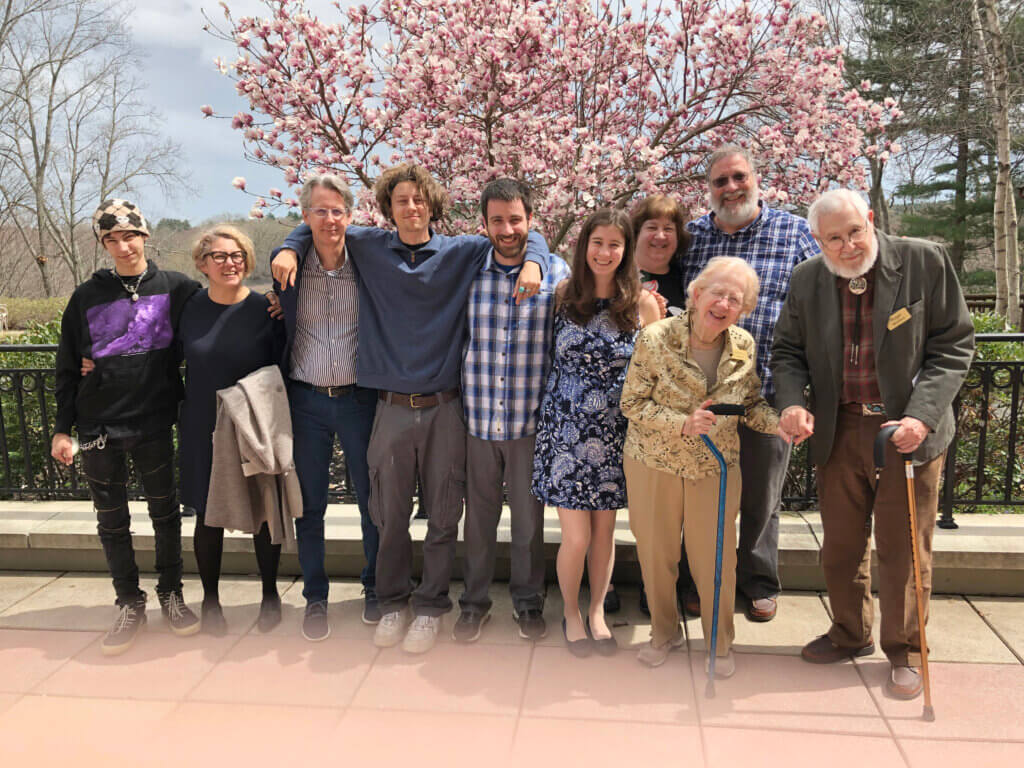 Roger and Helen Stoddard, at right, with family at Newbury Court, spring 2019. Courtesy photo