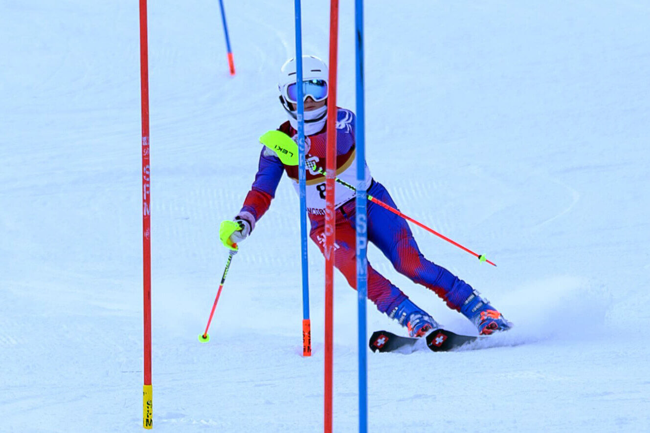The Patriots’ Ceci Clancy navigates the slalom course. Photo by David Clancy