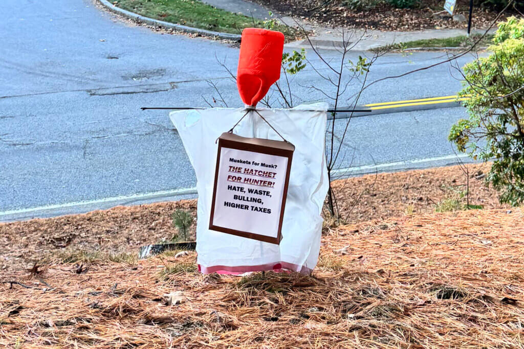 A display targeting schools Superintendent Laurie Hunter was discovered in the area of Sleepy Hollow Cemetery in October. Courtesy photo