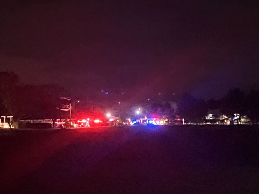 First responders massed in the 9 Acre Corner area following the suspicious package report. Photo: Dakota Antelman/The Acton Bridge