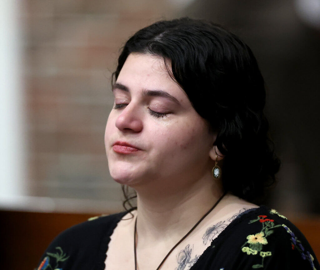 Halle Vishlitzky closes her eyes during the sentencing . Photo: Ken McGagh/The Acton Bridge