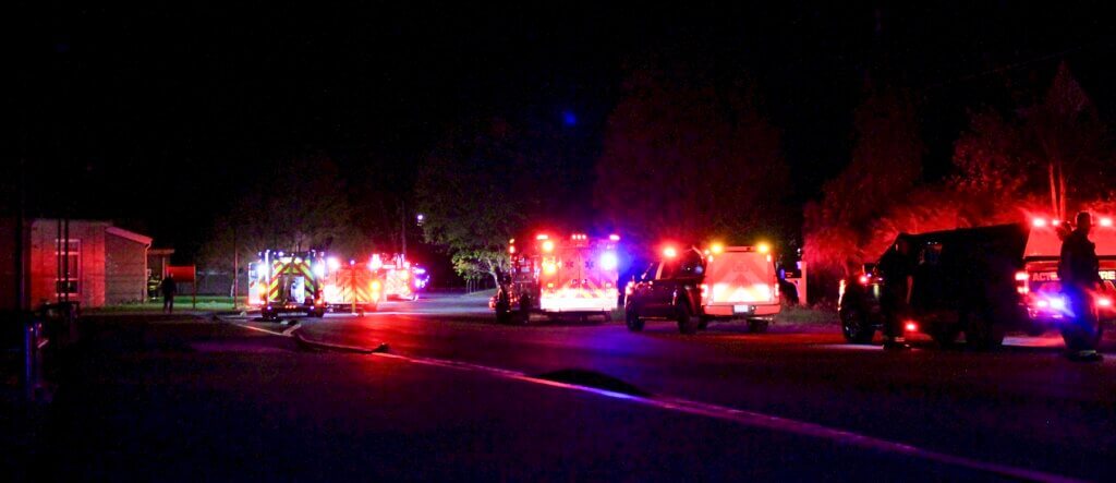Emergency vehicles lined Prairie Street outside Acton’s Thoreau School Monday night. Photo: Dakota Antelman/The Acton Bridge