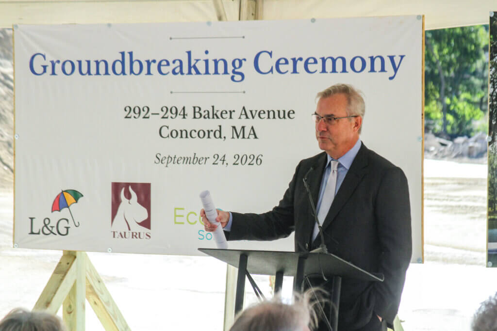 Taurus Investment Holdings CEO Peter Merrigan addresses more than 50 people who turned out on September 24 to celebrate the start of the Novo Riverside Commons project. Photo: Dakota Antelman/The Acton Bridge