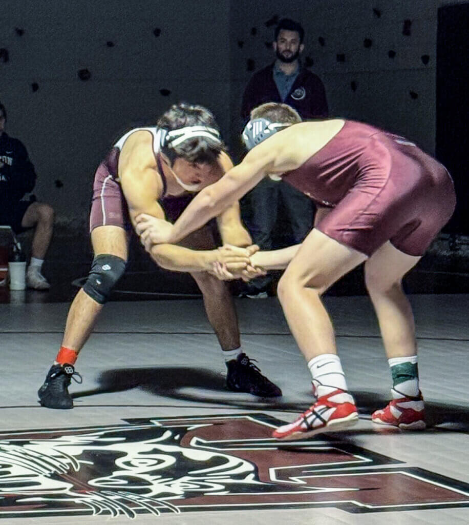 Levon Boyajian prepares to pounce against his Weston opponent on January 21. Photo by Kim Amouzgar