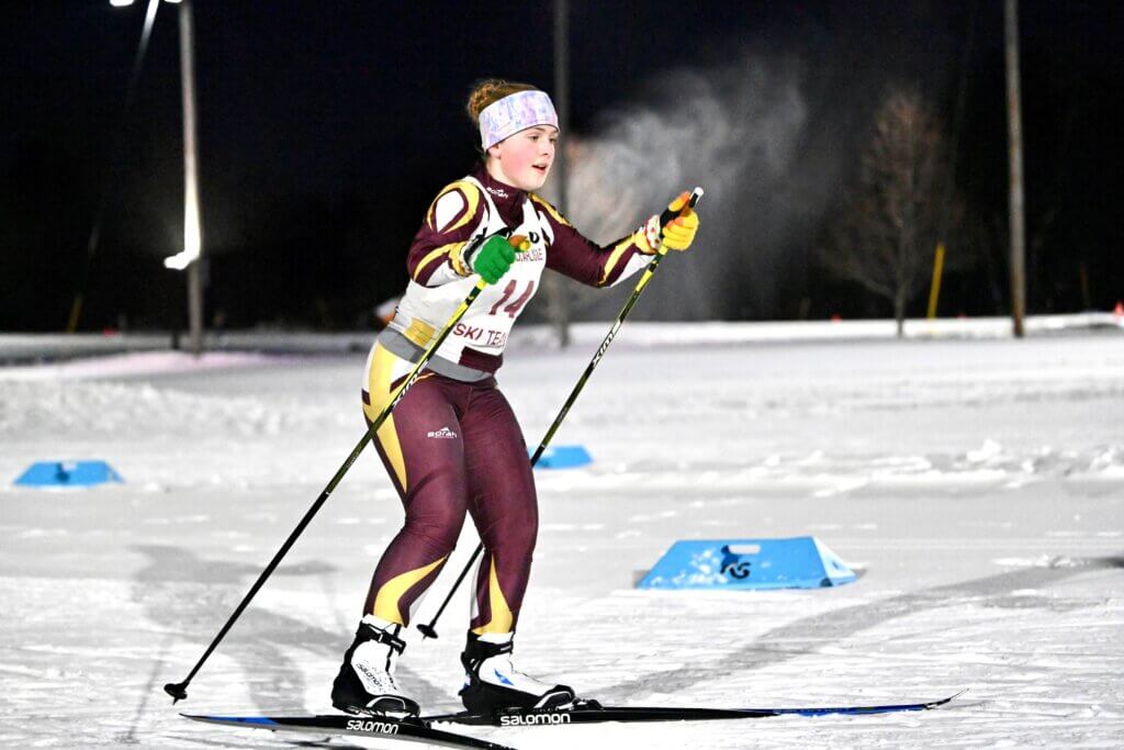 Marina Grein races for the Patriots on January 20. Photo by Clayton Abrams