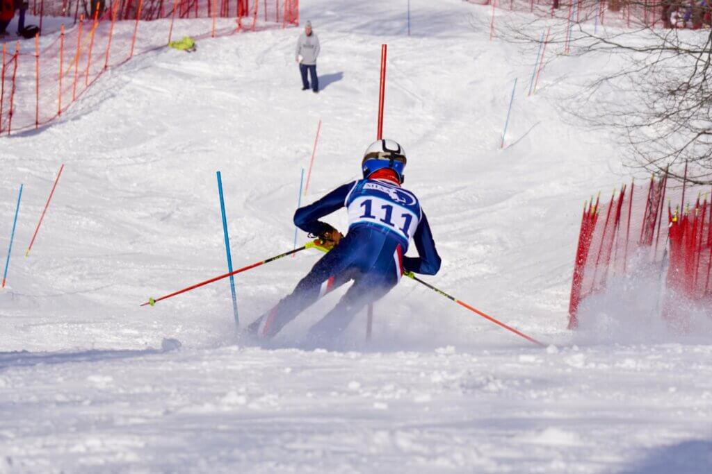Will Redmond races in the slalom event at the MIAA championships on February 25. Photo by Patrick Redmond