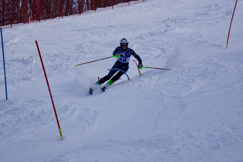 Jakab Renyi races in the slalom event at the MIAA championships on February 25. Photo by Patrick Redmond