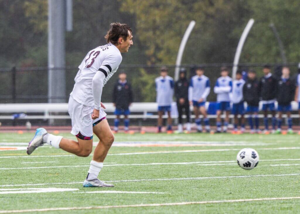 Chris Rigazio turns it on against Newton South on October 14. Photo by Rebecca Woodward