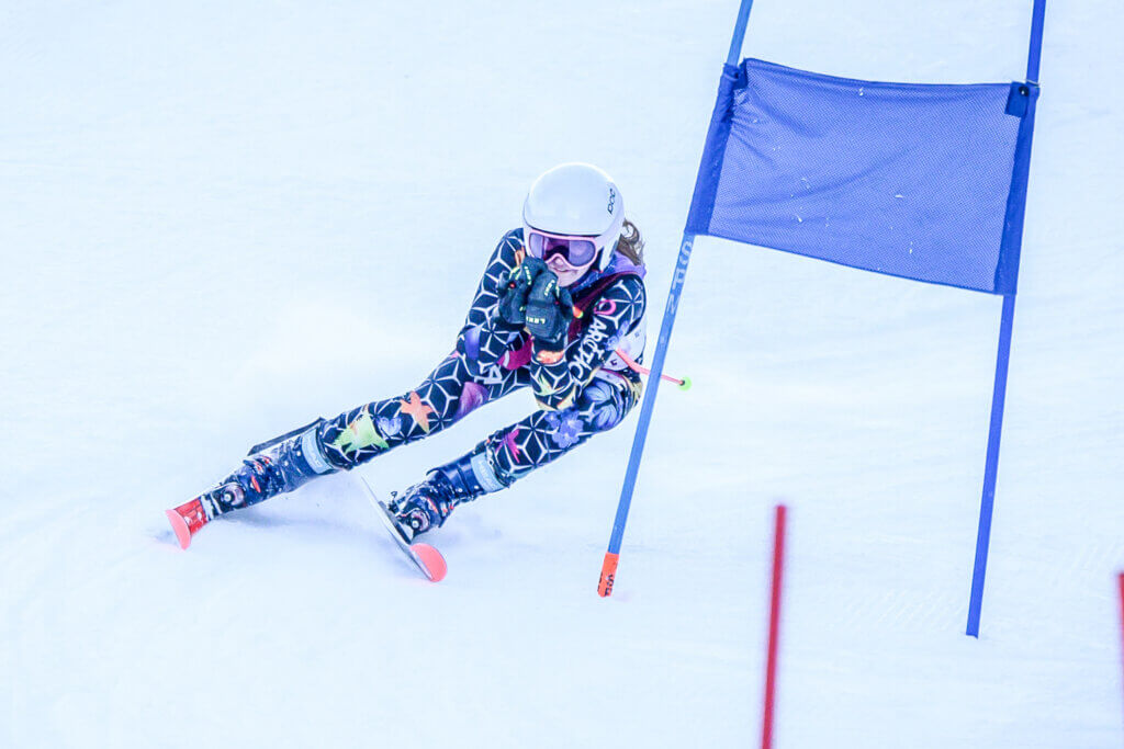 Julia Reynolds finished first overall in the girls giant slalom at the Mass Bay West All-League Race on February 18 at Nashoba Valley. In all, 16 teams and 212 skiers competed. Photo by David Clancy