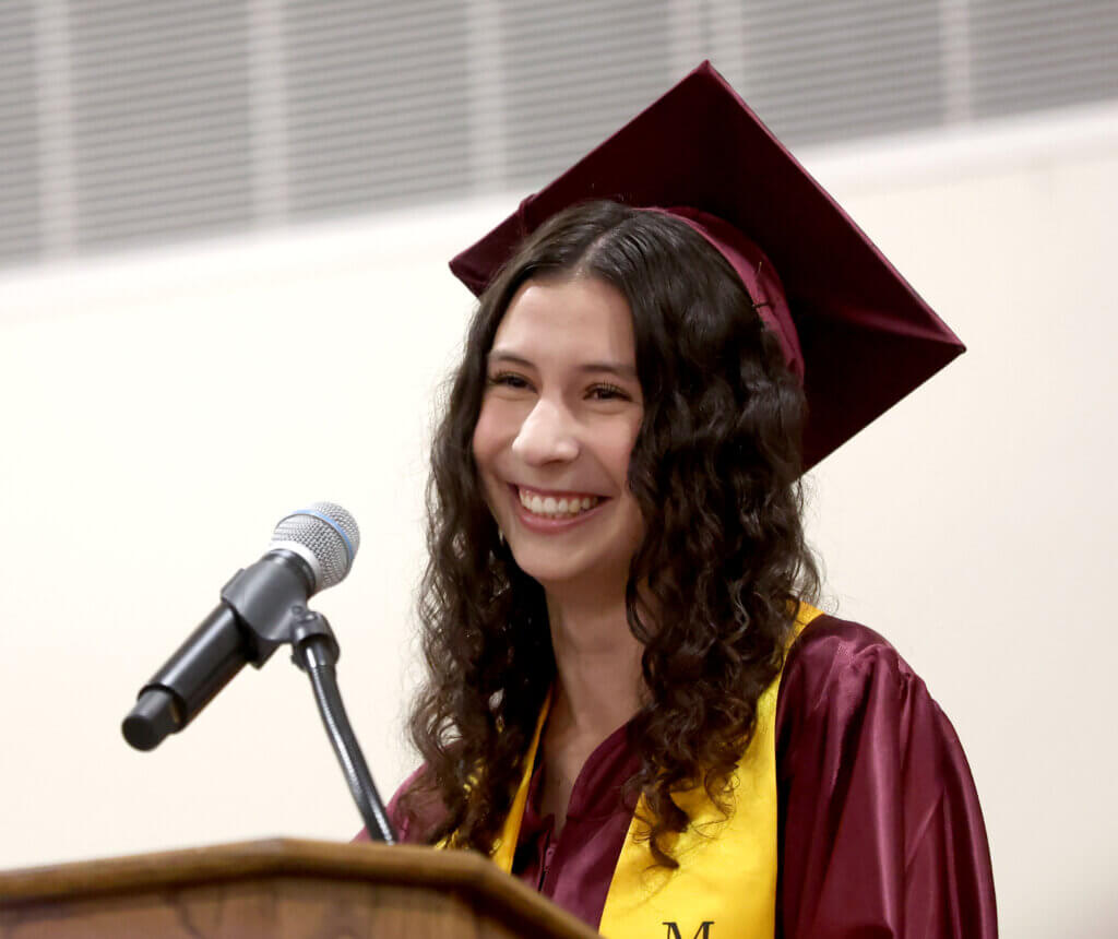 Senate Moderator Layla White speaks during commencement exercises.