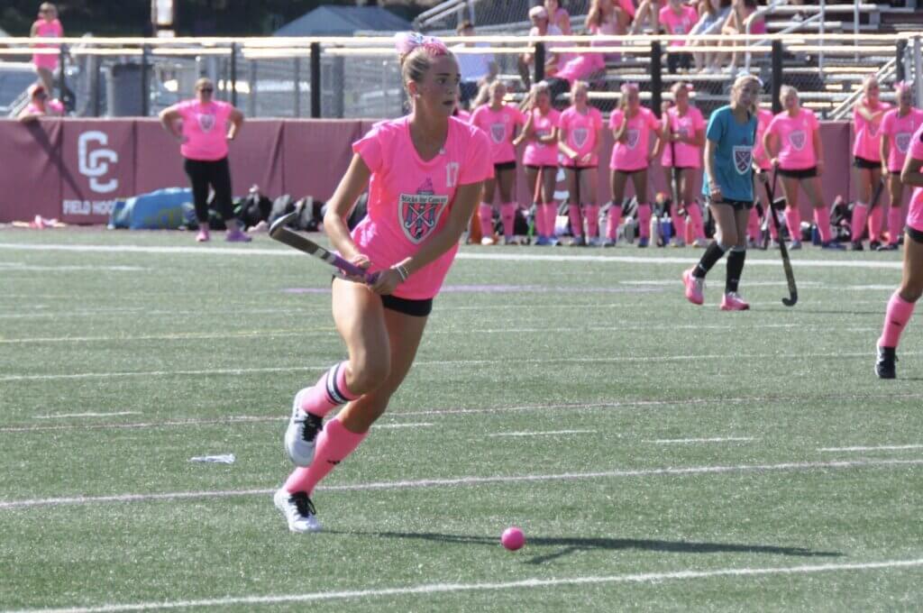 Co-captain Brynn Chaffee anchors the Patriots in a win on Kicks for Cancer weekend. Photo by David Clancy