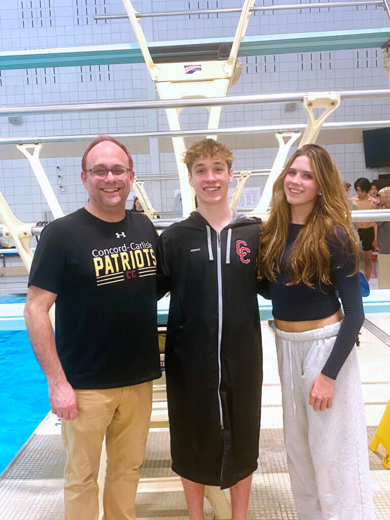 Coach Matt Goldberg and 2025 DCL dive champion Thomas Stone and Maisey O'Donnell. Courtesy photo