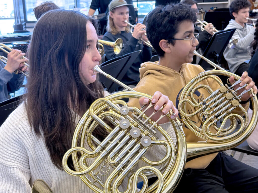 Alyssa Finizio and Anthony Babu of Acton, French horn players with the CCHS Concert Band. Photo: Laurie O’Neill/The Acton Bridge