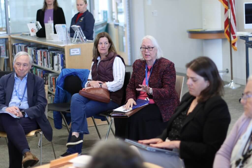 Incoming Town Moderator Karlen Reed participated in a brief Select Board meeting where the panel weighed supporting a motion to reconsider Town Meeting’s late-night cell zoning vote. Photo: Trace Salzbrenner/The Acton Bridge