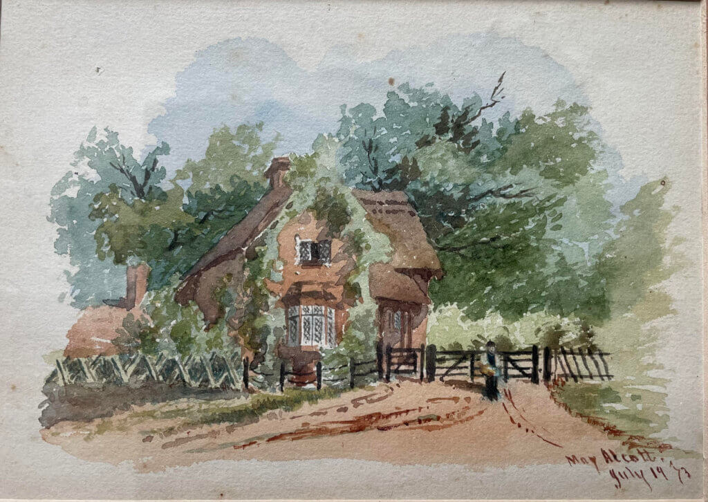 A watercolor painted by May Alcott, signed and dated 1873. Courtesy of Special Collections