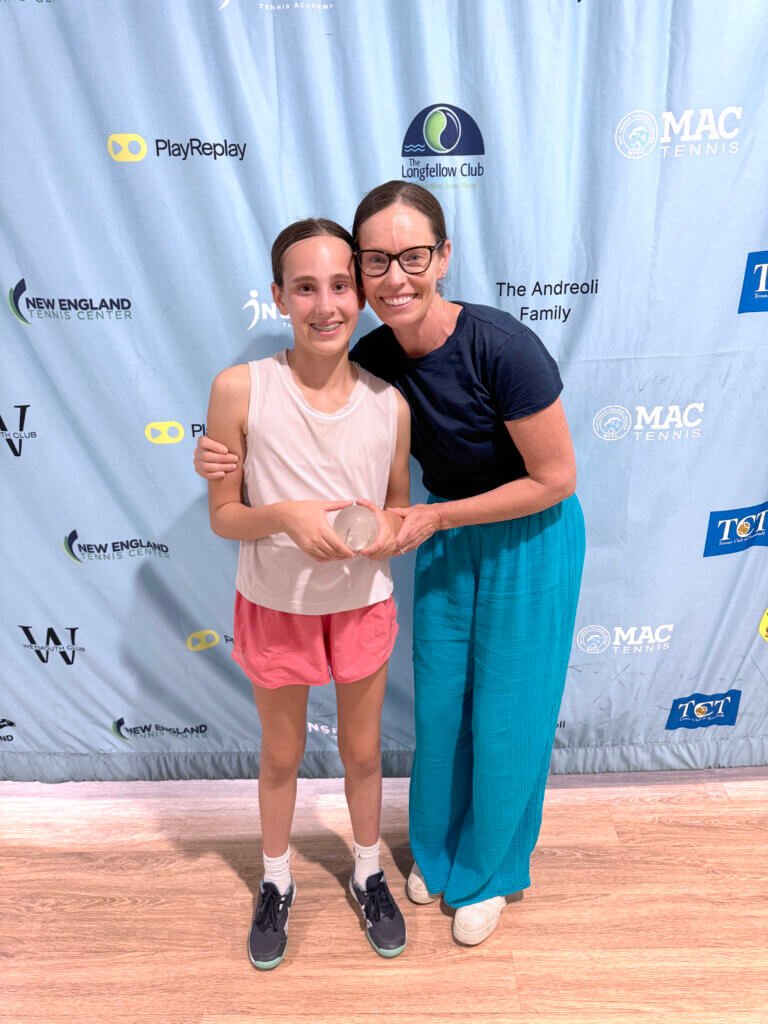 Valentina and her mom, Abby Nein. Valentina finished second overall at the New England Junior Tennis Championships last month. Photo courtesy of USTA New England