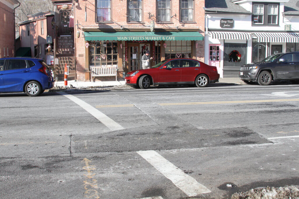 National Grid crews needed to dig into a newly repaved section of Main Street as they responded to a series of gas leaks in recent months. Photo: Dakota Antelman/The Acton Bridge
