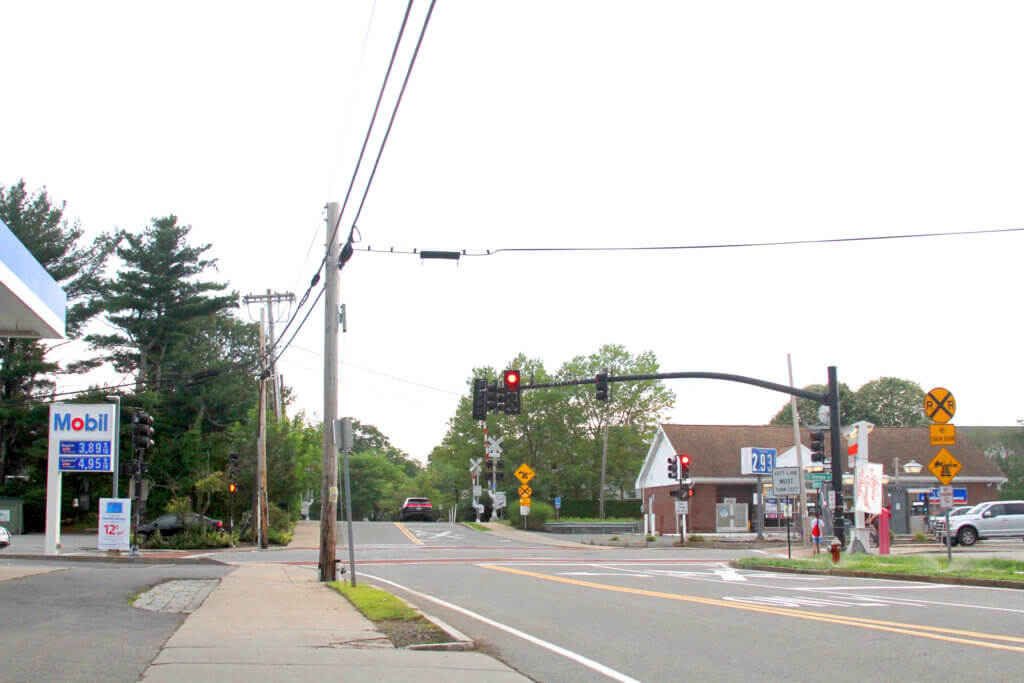 The second of two “small cell” antennas will grace a pole outside the Thoreau Depot Mobil station. Photo: Dakota Antelman/The Acton Bridge