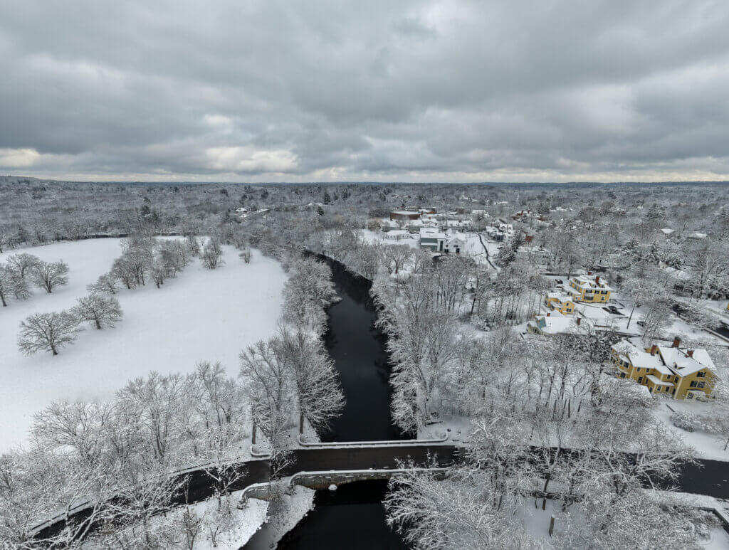 Acton was bracing for heavy weather as snow began to fall Sunday morning. Photo: Carl Calabria/The Acton Bridge