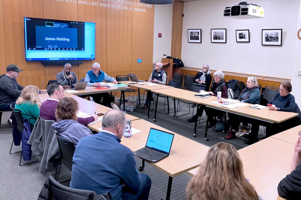 Members of the Concord250 Executive Committee hold their first meeting of 2025 at the Acton Free Public Library. Photo: Dakota Antelman/The Acton Bridge