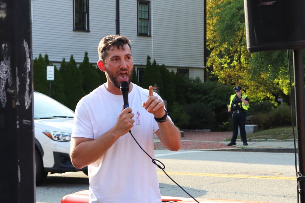 State Rep. Simon Cataldo (D-Acton) delivers remarks. Photo: Trace Salzbrenner/The Acton Bridge