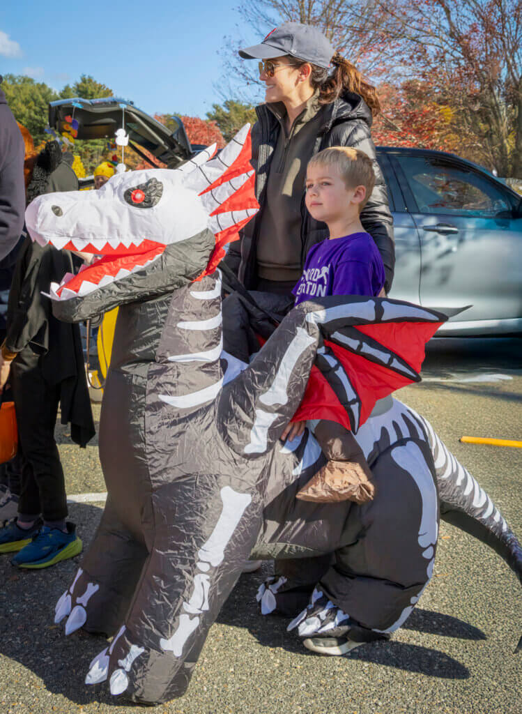 Asked what kind of dinosaur he portrayed, Leo Deitz, 6, respectfully explained he was a dragon, not a dinosaur. Photo: Jean Fain/The Acton Bridge