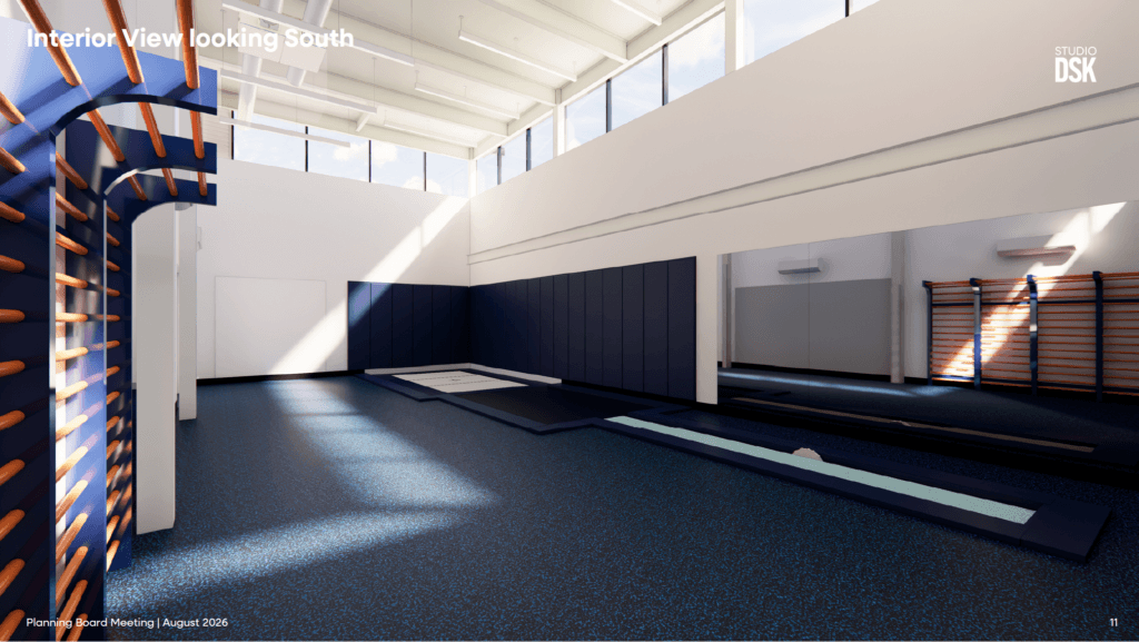The Maisey O’Donnell Dryland Training Center will be a 1,300-square-foot addition to the Beede Swim & Fitness Center. Illustration via StudioDSK