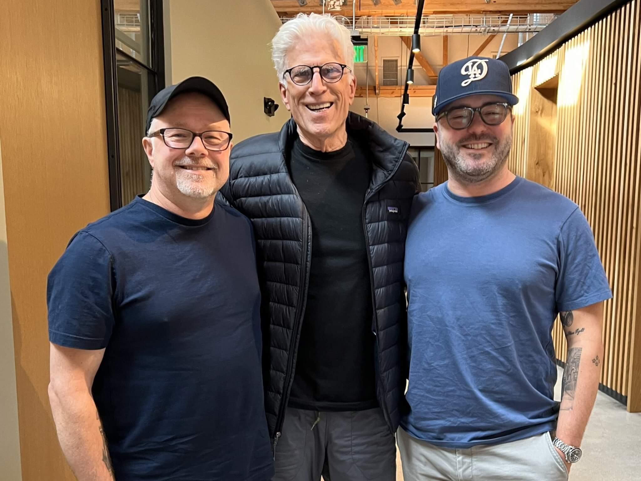 Co-directors of “Henry David Thoreau,” Erik Ewers, left, and Christopher Loren Ewers, right, flank actor Ted Danson, who voices Ralph Waldo Emerson in the docu-series. Photo by Erik Ewers