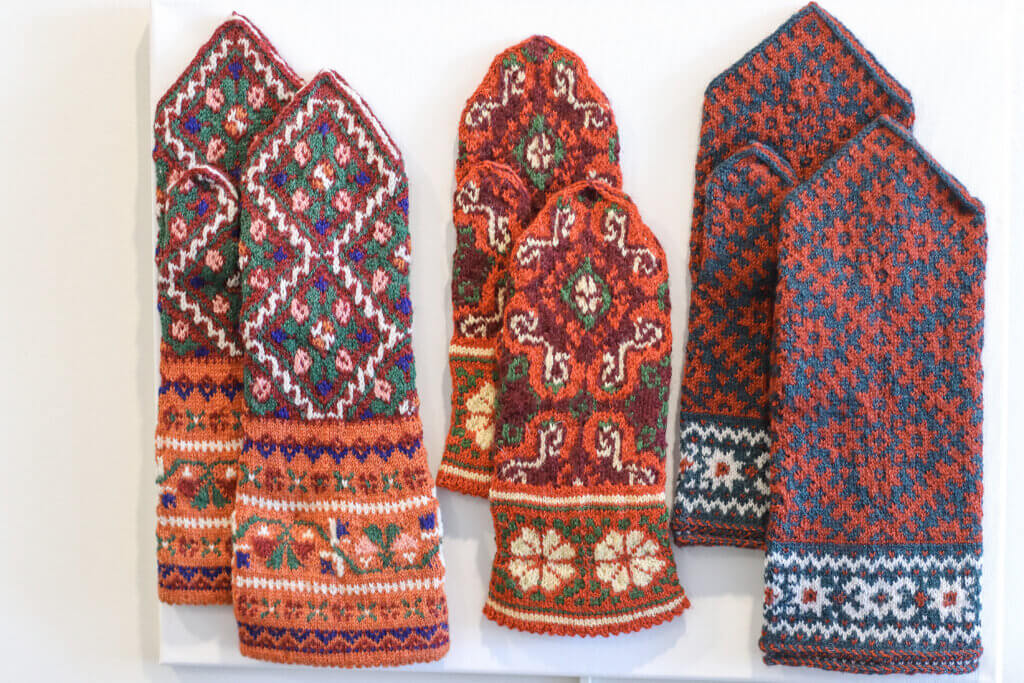 Upitis, who studies and also makes mittens, said the earliest designs were usually formed from bands of patterns. Those banded patterns are now commonly reserved for the wrist cuff. Photo: Trace Salzbrenner/The Acton Bridge