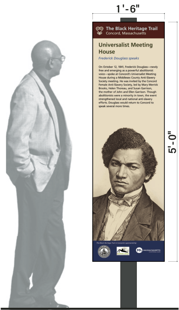 Proposed Black Heritage Trail Marker displays could stand 6 feet tall and 18 inches wide.
Image via Town of Acton