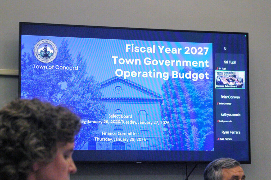 Chief Financial Officer Jennifer Barrett presents an updated town operating budget proposal to the Finance Committee at its January 29 meeting. Photo: Dakota Antelman/The Acton Bridge